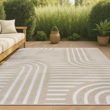 Anders High-Low MidCentury Modern Arch Stripe Two-Tone Indoor/Outdoor Area Rug